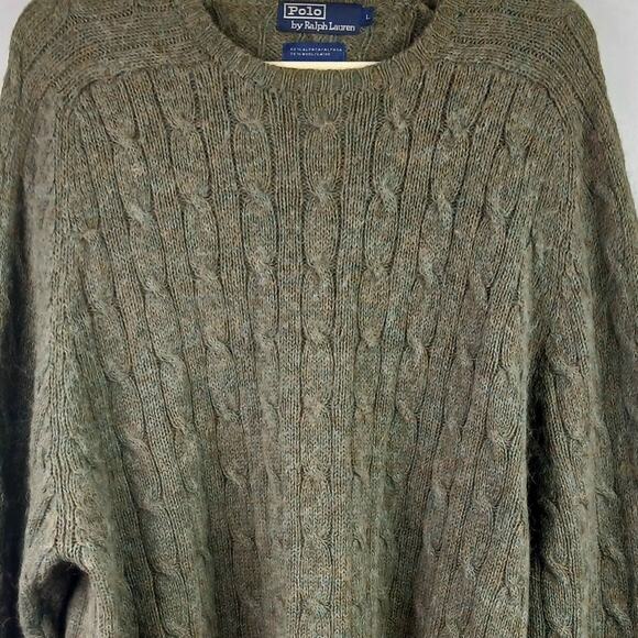 Polo Ralph Lauren VTG SZ L Alpaca Wool Blend Cable Knit Sweater Leather Elbows - Picture 3 of 5